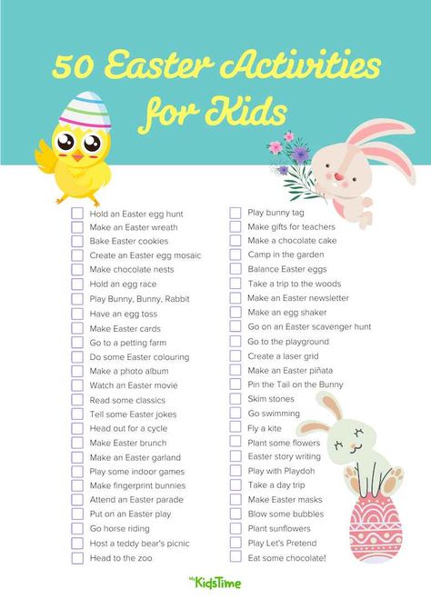 50 Things to Do at Easter for Kids Checklist – Mykidstime Easter Ideas For Kids Activities, Easter Things To Do With Kids, Kid Easter, Easter Things To Do, Easter With Kids, Easter Activities For Kids Classroom, Things To Do On Easter Families Fun, Easter Traditions For Kids, Fun Easter Traditions For Kids