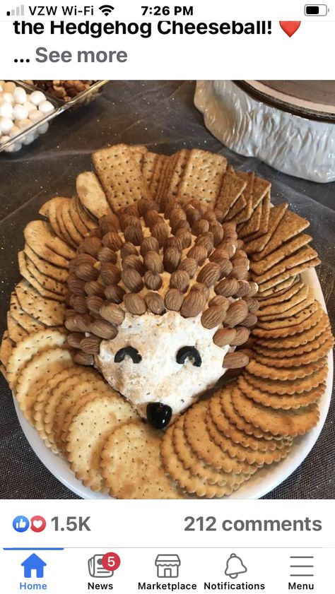 Hedgehog Cheeseball, Animal Shaped Foods, Hedgehog Birthday, Decorações Com Comidas, Baby Boy 1st Birthday Party, Amazing Food Decoration, Baby Shower Woodland Theme, A Hedgehog, Cheese Ball Recipes