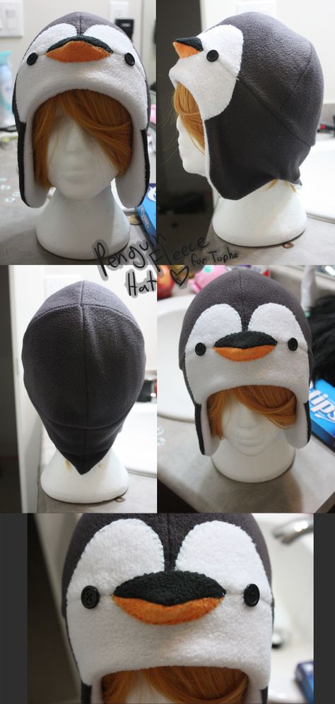 Diy Fleece Hats, Baby Accessories Diy, Penguin Costume, Fleece Projects, Penguin Hat, Sewing Hats, Funky Hats, Hat Aesthetic, Fleece Hats