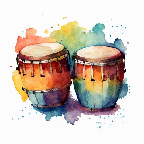 Drum Painting Ideas, Music Instruments Paintings, Drums Watercolor, Abstract Drum Painting, Indian Musical Instruments Painting, Painting Of Musical Instruments, Drum Drawing, Indian Instruments, Panda Drawing