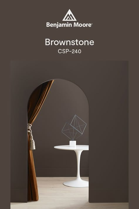 Brownstone CSP-240 is rich, robust and coffee-like in nature. Benjamin Moore Bittersweet Chocolate, Tudor Brown Benjamin Moore, Stone Brown Benjamin Moore, Middlebury Brown Benjamin Moore, Benjamin Moore Brown, Fall Paint Colors, Mod Interior, Brown Paint Colors, Home Paint Color