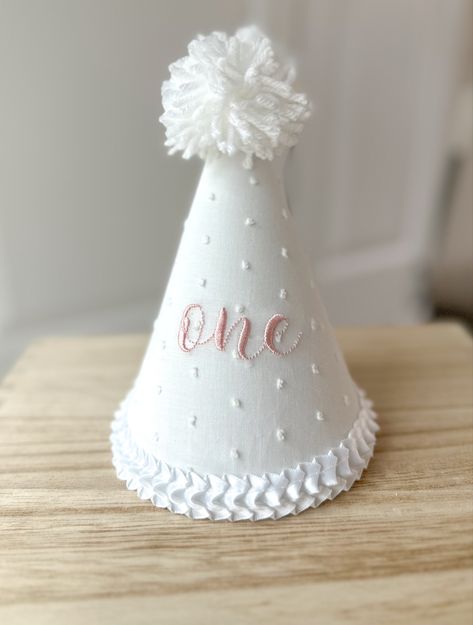 https://shopstitchedbybailey.etsy.com/listing/1576424052 First Birthday Party Hat, Diy First Birthday Party Hat, Diy First Birthday Hat, Diy Baby Birthday Crown, Birthday Hat Diy, Adjustable White Mini Hat For First Birthday, Diy Wall Decor For Bedroom, Baby Birthday Decorations, Diy Embroidery Designs