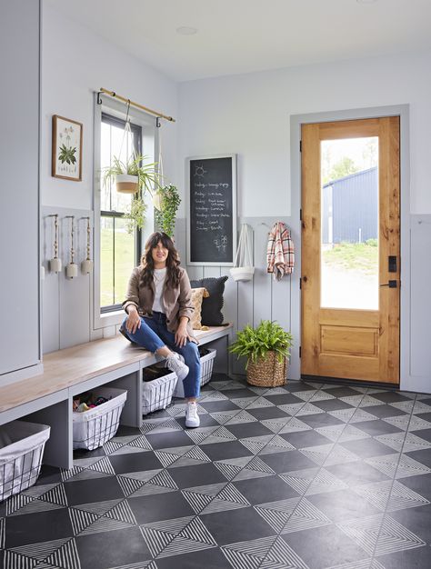 A Stencil and Paint Transformed This Homeowner's Plain Concrete Floors Stenciled Concrete Floor, Stencil Concrete, Basement Painting, Style On A Budget, Painted Concrete, Painted Concrete Floors, Tiled Floors, Midwest Living, Decorating Advice