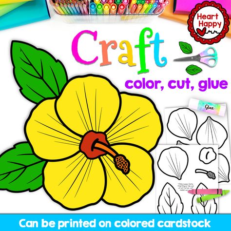 Hibiscus Flower Craft, Art First Grade, Ethos Pathos Logos, Printable Craft Templates, Happy 2023, Flower Crafts Kids, Summer Hawaii, State Symbols, Yellow Hibiscus