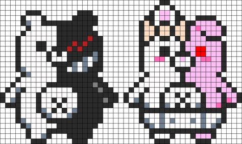 Monokuma And Monomi Perler Bead Pattern / Bead Sprite Ironing Beads, Easy Perler Bead Patterns, Hamma Beads, Fuse Bead Patterns, Easy Pixel Art, Pixel Art Templates, Perler Bead Templates, Diy Perler Bead Crafts, Motifs Perler