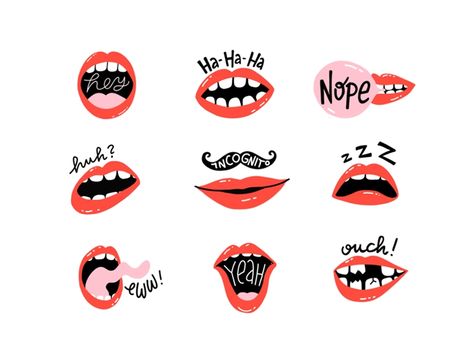 Mouth Character Design, Lip Illustration, Snapchat Icons, Lipstick Illustration, Illustration Trends, Mouth Art, Lips Illustration, Homemade Mouthwash, Lip Logo