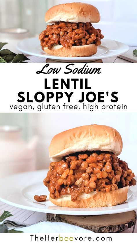 This Lentil Sloppy Joes with Canned Lentils recipe is a delicious and hearty vegetarian take on classic sloppy joes! Loaded with fresh veggies, herbs, and spices, these delicious lentil sandwiches are smothered in a sweet tomato-ey sauce. This is one low sodium dinner recipe the whole family will love! Low Sodium Vegetarian Meals, Low Sodium Lentil Recipes, Vegan Low Sodium Recipes, Low Sodium Vegetarian Recipes, Chf Diet, Vegan Dahl Recipe, Vegan Sloppy Joes Lentil, Lentil Sandwich, Lentil Dinner Recipes