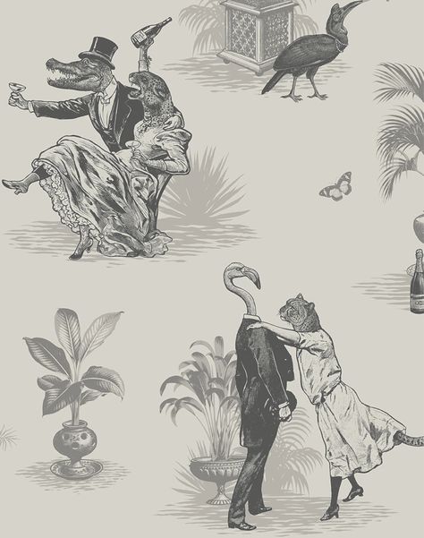 Overview We’re taking the lead from the party animals in our brand new Toile inspired wallpaper design - Safari Soirée. Featuring a mischievous cast of divine savages this elegant yet playful design will bring character to any room. Measurements• Each roll is 20.5" wide x 11 yards long• Repeat: 20.5" Additional Notes • Printed to order, approximate 2-3 week lead time• Smooth 180gsm paper, digitally printed• Hanging method: Paste the wall Color Description Charcoal illustration on a neutral backg Toile Wallpaper, Inspired Wallpaper, Cocktail Lounge, Party Animals, Bathroom Wallpaper, Wallpaper Design, Drawing Tutorials, Animal Wallpaper, Wallpaper Samples