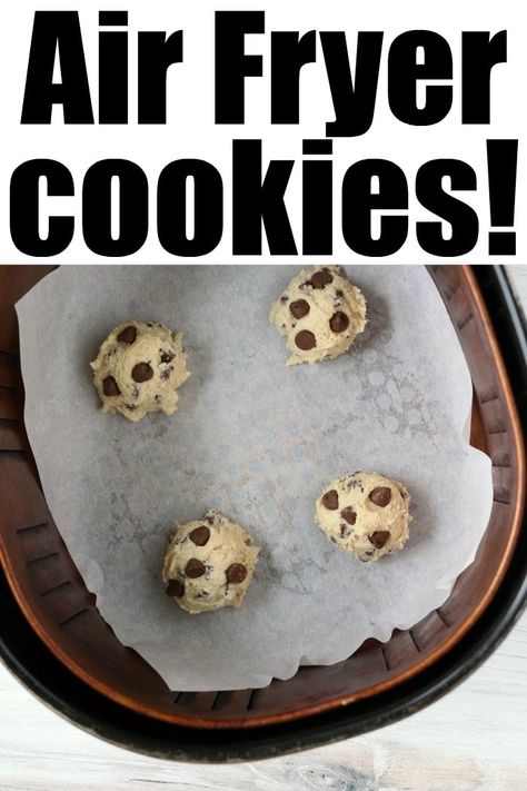 Air fryer cookies are easy to make when you don't want to turn on your oven. Make a small batch for just 2 of you at a time so they're fresh! Pazookie In Air Fryer Recipe, Apple Recipes Dessert, Air Fryer Chocolate Chip Cookies, Bisquick Chocolate Chip Cookies, Air Fryer Cookies, Pillsbury Chocolate Chip Cookies, Protein Chocolate Chip Cookies, Homemade Cookie Dough, Air Fryer Recipes Dessert