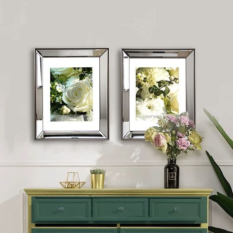 Amazon.com - GIMORRTO Mirror Picture Frame - 2PC Beveled Mirrored 11x14 Inch Silver Photo Frame with Metallic Color Border for Wall Decor, Tabletop, Photo Gallery - Gallery Wall 8x10, Mirrored Picture Frames, Glass Picture Frames, 8x10 Picture Frames, Mirror Picture, Gallery Wall Living Room, Picture Frame Sets, Photo Frame Gallery, Photo Picture Frames