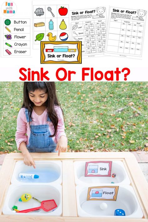 Sink Or Float Experiment + Worksheet Sink Or Float Experiment Preschool, Sink Float Experiment For Kids, Float Or Sink Activities, Float Or Sink Experiment, Float Or Sink Preschool, Sink Or Float Preschool Free Printable, Sink Float Preschool Activities, Sink And Float Preschool, Float And Sink Activities Preschool