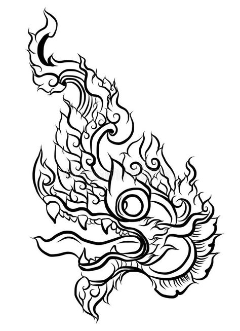 Hand drawn Thai Dragon on water, Line Thai is Thailand Style and Tattoo design. The naga vector royalty free illustration Thai Art Tattoo, Thai Dragon Tattoo, Thai Dragon, Dragon Head Tattoo, Small Chest Tattoos, Thailand Tattoo, Free Tattoo Designs, Sak Yant Tattoo, Thailand Art