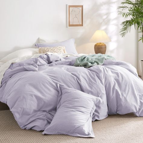 PRICES MAY VARY. Plain and Simple: Yarn-dyed for a simple yet elegant look, this duvet cover set features a subtle dual color effect, instantly refreshing your home decor with classic style. Made with Pure Cotton: Made with 100% pure cotton, this cotton duvet cover set offers exceptional breathability with extra softness to provide the utmost coziness year round. Prewashed Texture: This washed cotton duvet cover set has been prewashed to achieve a naturally relaxed look that adds an extra layer Lilac Duvet Cover, Purple Themed Bedroom, Lavender Duvet, Purple Comforter Set, Lilac Room, Lilac Bedding, Simple Duvet Cover, Lavender Throw Pillows, Purple Minimalist