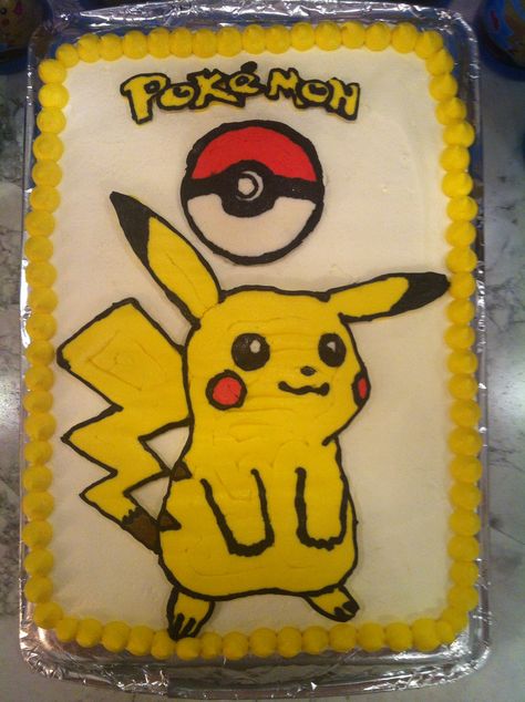 Frozen buttercream transfer pikachu cake Pikachu Cake Buttercream, Flat Sheet Cake, Pokemon Cake Birthday, Cake Birthday Boys, Pokémon Cakes, Frozen Buttercream Transfer, Cake Pokemon, Pokemon Cakes, Buttercream Transfer