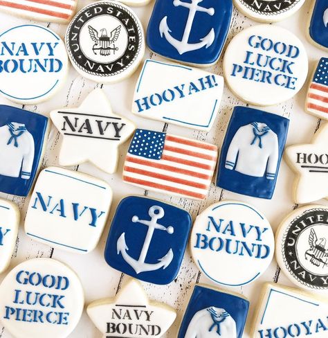 Us Navy Cookies Decorated, Us Navy Cookies, Navy Cookies Decorated, Navy Cookies, Sailor Birthday, Fondant Creations, Navy Invitation, Cookies Theme, Go Navy