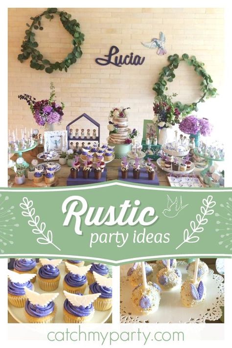 Swoon over this beautiful rustic hummingbird themed First Communion celebration! The naked tiered cake is incredible!! See more party ideas and share yours at CatchMyParty.com #catchmyparty #partyideas #firstcommunion #hummingbird #rusticparty Hummingbird Party Decorations, Hummingbird Birthday Party, Hummingbird Theme Party, Hummingbird Baby Shower Theme, Rustic Party Ideas, Hummingbird Party, Hummingbird Birthday, Baby Shower Party Planning, Balloons Bouquet