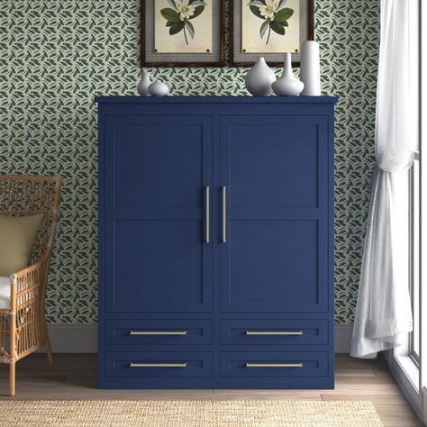 Navy Armoire, Blue Wardrobe, Folded Clothes, Coastal Inspiration, Forest Designs, Wood Armoire, Arts And Crafts Furniture, Bedroom Armoire, Wardrobe Cabinets