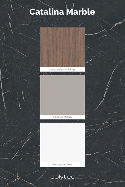 Colour Collection featuring: Catalina Marble, Notaio Walnut, Stone Grey, Polar White Walnut Color Palette, Kitchen Colour, Colour Collection, Kitchen Colour Schemes, Living Room Entertainment, Material Palette, Stone Grey, Kitchen Color, Marble Colors