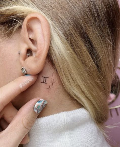 Small Gemini Tattoo, Tattoo Behind Ear, Stars Tattoo, Small Girly Tattoos, Small Shoulder Tattoos, Horoscope Tattoos, Taurus Tattoos, Anklet Tattoos, Gemini Tattoo