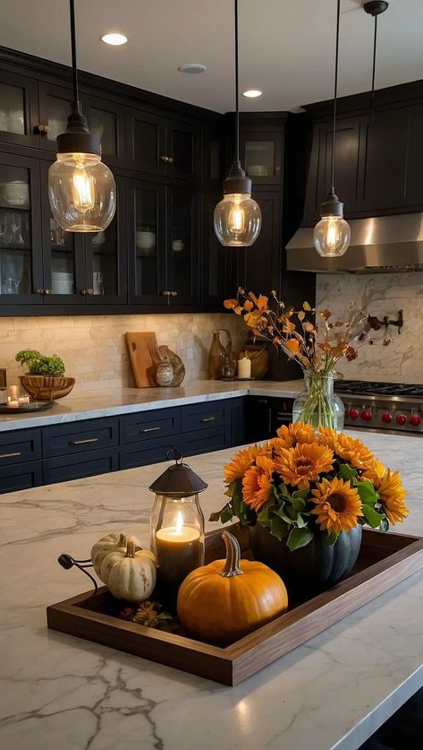 28 Cozy Fall Decor Kitchen Ideas - Home Soils Autumn Kitchen Table Decor, September Kitchen Decor, Over Cabinet Fall Decor Kitchen Ideas, Fall Decor Ideas For Kitchen Island, Fall House Decor Kitchen, Fall Centerpieces For Island, Fall Dinner Table Centerpieces, Fall Kitchen Centerpiece, Kitchen Centerpiece Ideas Modern