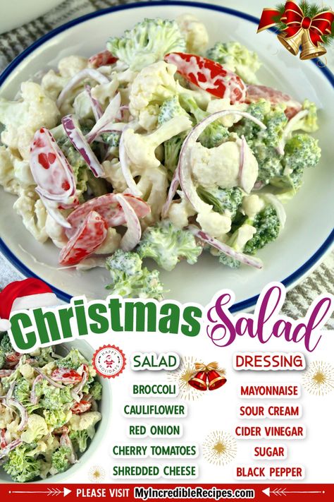 Christmas Salad 💖💚... - Recipes From Heaven Christmas Salad Recipes, Christmas Salad, Holiday Salads, Christmas Side Dishes, Christmas Salads, Incredible Recipes, Salad Side Dishes, Recipes From Heaven, Healthy Side Dishes