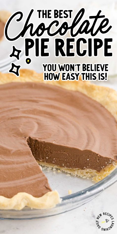 Creamy pudding and whipped cream are blended together before being poured into a flaky pie crust for this chocolate pie recipe. Best Chocolate Pie Recipe, Best Chocolate Pie, Easy Chocolate Pie Recipe, Homemade Chocolate Pie, Pudding Pie Recipes, Chocolate Pie Filling, Easy Chocolate Pie, Chocolate Pie Recipe, Chocolate Pie With Pudding