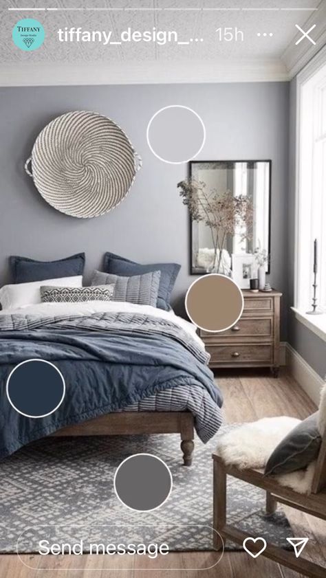 Blue Grey Paint Color Pallet, Blue Curtains Bedroom, Paint Color Pallets, Homemaking Ideas, Blue Gray Paint Colors, Blue Gray Paint, Bedroom Updates, Grey Paint, Grey Paint Colors