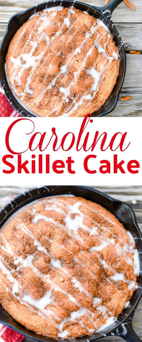 Carolina Skillet Cake is so easy to make. You will want to pull out your cast iron skillet and make this today. The cinnamon crumb topping is sprinkled on the top and poked into the cake. Serve warm with a drizzle of powdered sugar glaze. Yum! Cast Iron Cake Recipes, Cake In Cast Iron Skillet, Cast Iron Desserts, Skillet Recipes Dessert, Cast Iron Recipes Dinner, Cast Iron Skillet Recipes Dinner, Skillet Desserts, Electric Skillet Recipes, Veggie Diet