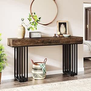 Tribesigns 55-Inch Console Table for Entryway, Industrial Hallway Table with Stylish Metal Frame, Sofa Foyer Table for Living Room, Entrance, Brown & Black. Entryway Industrial, Industrial Hallway Table, Metal Frame Sofa, Industrial Hallway, Entrance Console Table, Entryway Table Modern, Table For Entryway, Entrance Console, Industrial Console Tables