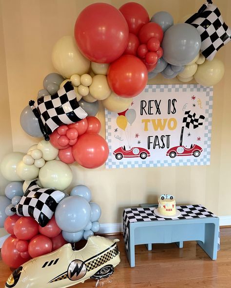 Rex is TWO Fast! Celebrating a 2nd birthday with the cutest classic vintage race car theme. 🏁🚗 #twofastbirthday #twofast #2ndbirthday #2ndbirthdayideas #secondbirthdayparty Second Birthday Boys, Race Car Themes, Car Theme, Bday Party Theme, 2nd Birthday Party Themes, Birthday Themes For Boys, Car Themes, Vintage Race Car, Vintage Racing