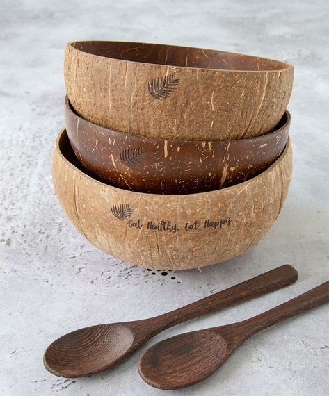 Coconut Shell Crafts, Diy Coconut, Wood Utensils, Coconut Bowl, Shell Crafts Diy, Bamboo Crafts, Buddha Bowl, Cute Kitchen, Shell Art