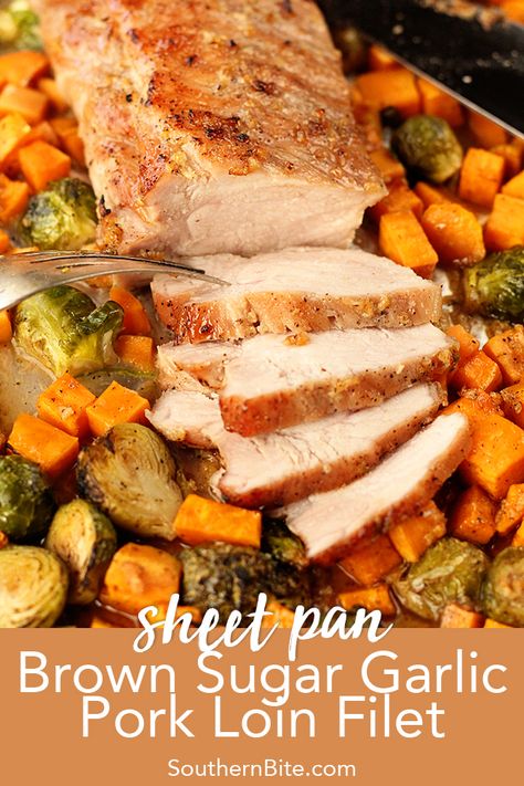 Garlic Pork Loin, Pork Loin Filet, Filet Recipes, Garlic Pork, Yellow Food, Sheet Pan Suppers, Pork Loin Recipes, Fast Recipes, Dinner Meal