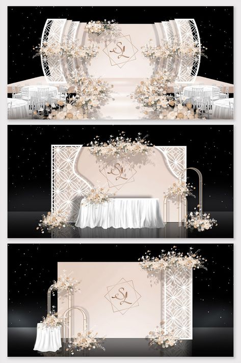 champagne elegant and fresh wedding renderings#pikbest# Wedding Stage Backdrop Elegant, Wedding Stage Decorations Elegant, Indoor Wedding Decorations, Design For Wall, Champagne Wedding Colors, Wedding Stage Backdrop, Wedding Background Decoration, Wallpaper For Walls, Wedding Stage Design