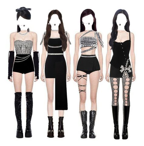 Kpop Dance Outfits, Dance Performance Outfits, New Stylish Dress, Korean Outfits Kpop, Bestie Outfits, Kpop Concert Outfit, Band Outfits, Dark Angels, Famous Outfits