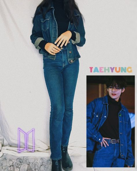 Kim Taehyung outfits, denim on denim. BTS V outfits. V. Celeb inspired outfits. Concert outfits. Minimal fashion. Kim Taehyung Style Outfit, Outfits Estilo Taehyung, Kim Taehyung Fashion Style, Kim Taehyung Outfit Inspiration Girl, Outfits Taehyung Inspired, Kim Taehyung Inspired Outfits, Taehyung Inspired Outfits Girl, Taehyung Casual Outfit, Kim Taehyung Outfit Inspiration