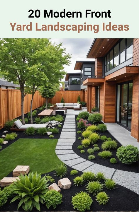 20 Modern Front Yard Landscaping Ideas - Toolz Geek Front Yard Landscaping Low Maintenance, Front Yard Design Ideas, Garden Home Ideas, Yard Design Ideas, Yard Landscape Ideas, Garden Front Yard, Modern Front Yard Landscaping Ideas, Landscape Ideas Front Yard Curb Appeal, Brick Planter