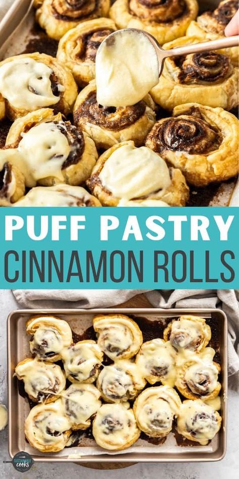 Make perfect Puff Pastry Cinnamon Rolls in a flash! These ooey gooey cinnamon rolls use convenient storebought puff pastry and are perfect for a make-ahead breakfast treat. Cinnamon Rolls Puff Pastry, Ooey Gooey Cinnamon Rolls, Puff Pastry Cinnamon Rolls, Pastry Cinnamon Rolls, Puff Pastry Cinnamon, Easy Delicious Breakfast, Easy Pastry, Gooey Cinnamon Rolls, Mini Cinnamon Rolls