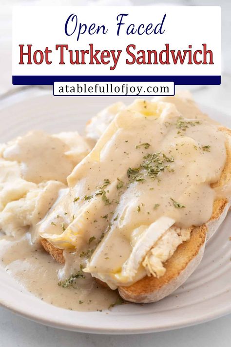 An open-faced turkey sandwich with gravy is a delicious, hearty, comfort food that is a great way to use up your leftover turkey! All you need in bread, turkey, your favorite cheese, and some tasty gravy for this dinner staple. Turkey And Gravy Sliders, Turkey Open Face Sandwich, Open Turkey Sandwich, Open Face Chicken Sandwich With Gravy, Open Face Turkey Sandwich Gravy, Hot Turkey Sandwich With Gravy, Open Faced Turkey Sandwich, Hot Turkey Sandwich, Gravy Potatoes