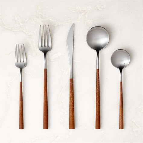 Modern Flatware Sets, Silverware & Cutlery | CB2 Danish Modern Dining Room, Unique Silverware, Copper Silverware, Flatware Design, Black Flatware, Modern Flatware, Stainless Steel Silverware, Hannah Grace, Modern Dinnerware