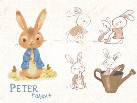 Peter Rabbit Character Design on Behance Rabbit Character Design, Peter Rabbit Illustration, Peter Rabbit Characters, Rabbit Character, Rabbit Book, Rabbit Illustration, Animal Character, Book Cover Illustration, Nancy Drew