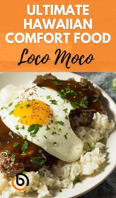 Experience the authentic taste of Hawaii with this delicious Loco Moco recipe! Featuring a savory beef patty, rich gravy, and a perfectly fried egg over rice, this Hawaiian dish is a comfort food classic. Easy to make and packed with flavor, it’s sure to become a favorite. Get ready to impress your family and friends with the best Loco Moco you'll ever taste. Find the full recipe at www.blendofbites.com Egg Over Rice, Hawaiian Dishes, Polynesian Food, Hawaii Food, Beef Patty, Hawaiian Food, Lunch Recipes Healthy, Fried Egg, Dinner Time