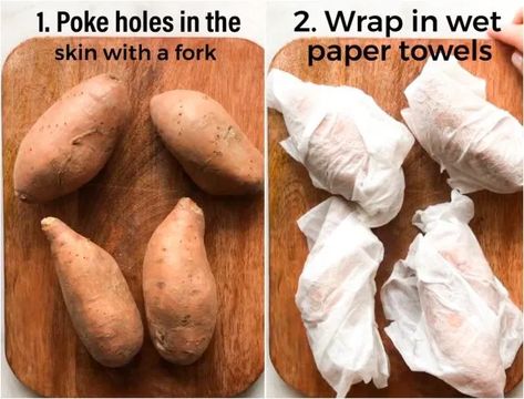 If you're looking for the fastest way to cook sweet potatoes, you're in the right spot! Microwaved sweet potatoes are the easiest & quickest way to cook whole sweet potatoes, & I'm sharing the secret to keeping them moist and delicious on the inside. Okay it's not really a secret, it's just a wet paper towel! But whether you're following a Whole30, Paleo, WW, Gluten Free or any other healthy eating plan, you're going to want to save this recipe! #cookathomemom #sweetpotato #whole30recipes Ww Gluten Free, Best Way To Cook Sweet Potatoes, Cooking Sweet Potatoes In Microwave, Sweet Potato Microwave Easy, Microwave Sweet Potato How To, Cook Sweet Potato In Microwave, Fastest Way To Cook Sweet Potatoes, Baked Sweet Potato Microwave, How To Cook Sweet Potatoes In Microwave