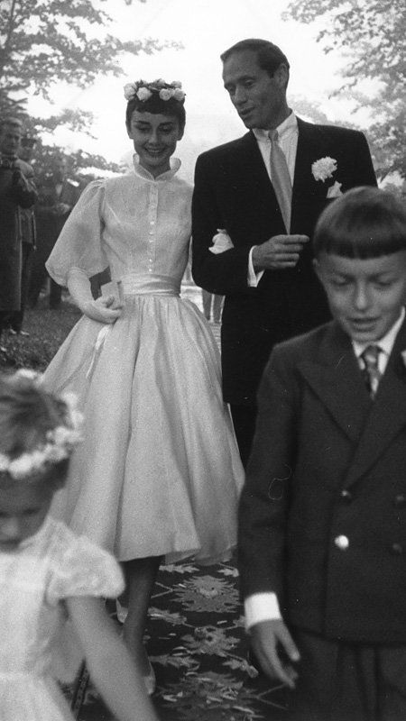 The Best Dressed Celebrity Brides of All Time | InStyle.com Audrey Hepburn Wedding Dress, Wedding Dresses Vintage 50s, Audrey Hepburn Wedding, Wedding Dresses 50s, Audrey Hepburn Photos, Celebrity Bride, Celebrity Wedding Dresses, Tea Length Wedding, Audrey Hepburn Style