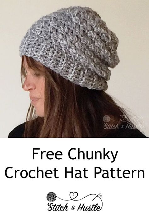 Chunky Everest Beanie Free Crochet Pattern — Stitch & Hustle Scarfie Yarn Hat Patterns Crochet Free, Chunky Crocheted Hat, Crochet Hats Slouchy, Chunky Crochet Hat Pattern Free Slouchy Beanie, Chunky Slouchy Crochet Hat Free Pattern, Chunky Yarn Crochet Hat Pattern, Chunky Yarn Crochet Beanie Pattern Free, Crochet Chunky Hat Pattern Free, Crochet Chunky Ear Warmer Free Pattern