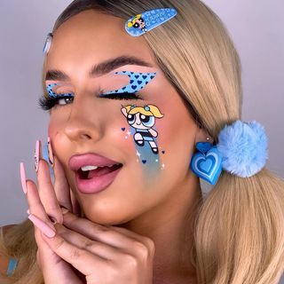 Powerpuff Girls Makeup, Bubble Costume, Power Puff Girls Bubbles, Powerpuff Girls Fanart, Makeup Inspired, Prettiest Girl, Puff Girl, Eye Makeup Art, Brow Makeup