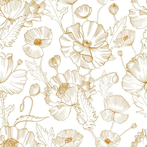 Botanical seamless pattern with gorgeous... | Premium Vector #Freepik #vector #textile-design #beautiful-pattern #fabric-design #print-pattern Wallpaper Bright, Floral Mural, Poppy Wallpaper, Washable Wallpaper, Classic Wallpaper, Golden Thread, Wall Art Nature, Temporary Wallpaper, Stick On Wallpaper