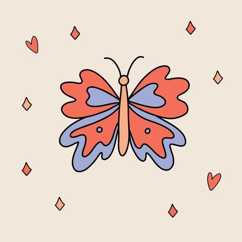 Cartoons 60s, Groovy Butterfly, Vector Butterfly, Butterfly Cute, Retro Butterfly, Butterfly Vintage, Vintage Cartoon, Artsy Fartsy, Vector Art