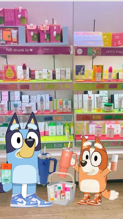 Bluey and bingo being preppy at Sephora!! #bluey #bingo #preppy #sephora Bingo Funny, Cute Backgrounds For Iphone, Bluey And Bingo, Preppy Gifts, Bluey Bingo, Cute Gifts For Friends, Sleepover Games, Cute Funny Cartoons, Funny Pix