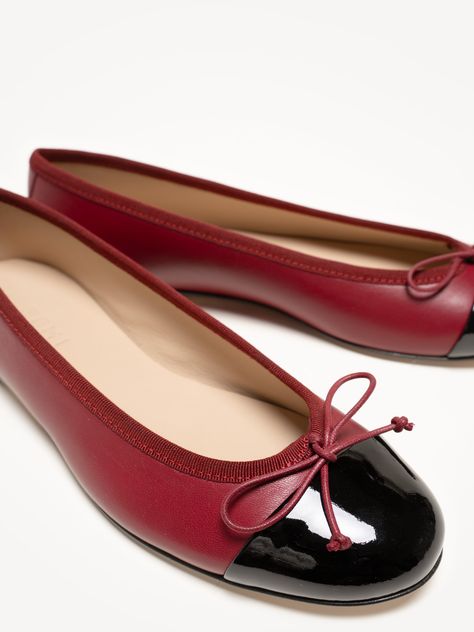 A classic ballerina with the cutest little cap toe. The Rosa’s grosgrain ribbon trim and the waxed thread bow not only add a feminine finish; the bow is also ever so slightly adjustable to help you get a more perfect fit. Dark Red Ballet Flats, Luxury Red Elegant Ballet Flats, Elegant Red Leather Ballet Flats, Synthetic Bow Slip-on Ballet Flats, Burgundy Flats, Luxury Red Slip-on Ballet Flats, Women Shoes Flats Sandals, Pink Flats, Shoes Flats Sandals