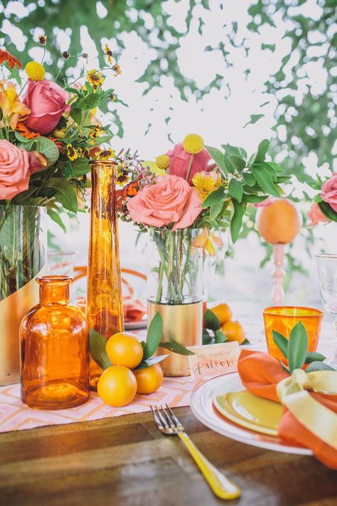 Colourful Party Decor, Citrus Party Decor, Main Squeeze Bridal Shower Orange, Citrus Table Decor, Citrus Bridal Shower Theme, Citrus Decor, Orange Wedding Decorations, Citrus Baby, Citrus Wedding